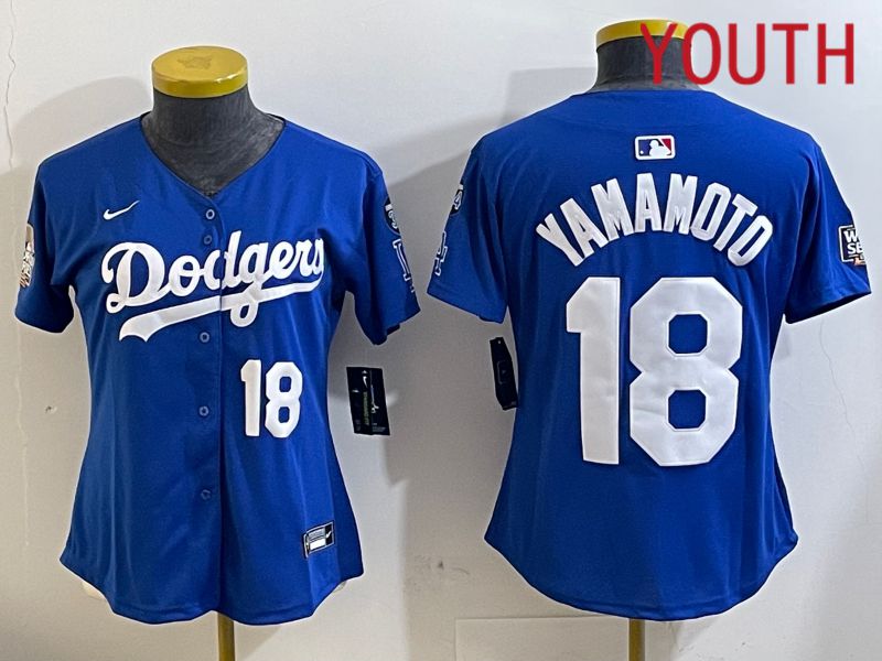Youth Los Angeles Dodgers #18 Yamamoto Blue Game 2024 Nike MLB Jersey style 11217